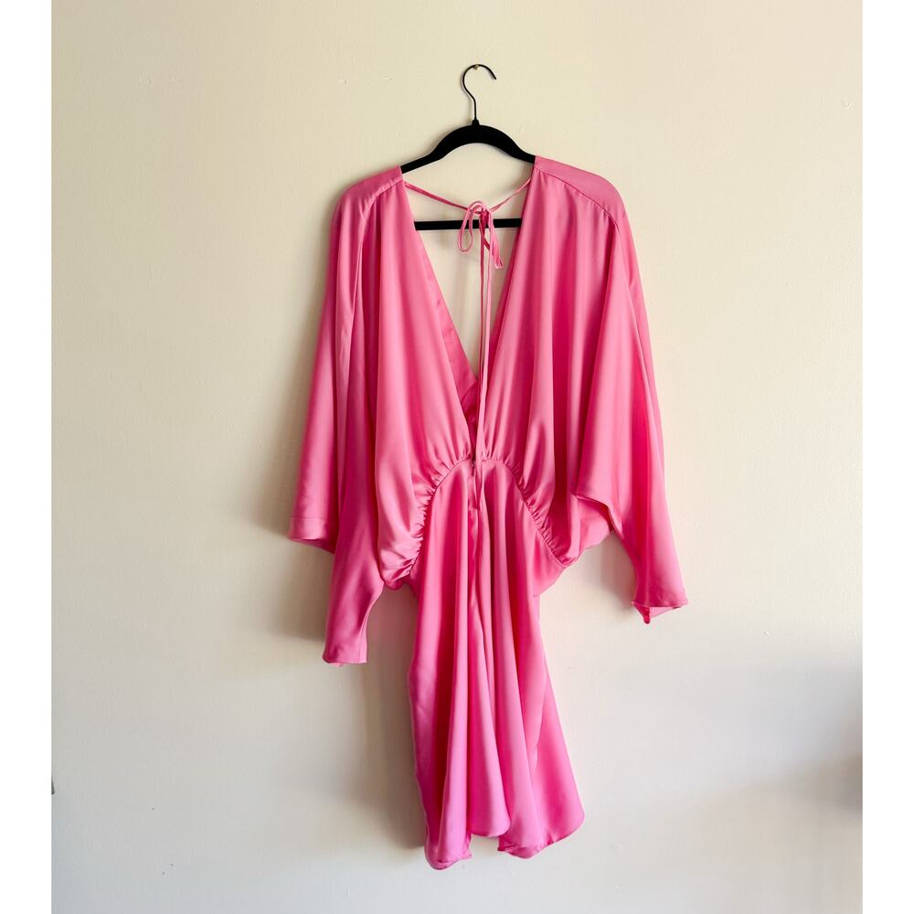 ASOS Curve Bright Pink V-Neck Ruched Mini Dress - Picture 7 of 9